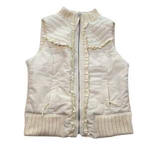 I.N. Studio Cream Quilted Ruffle Vest Size L Cozy Chic Layer